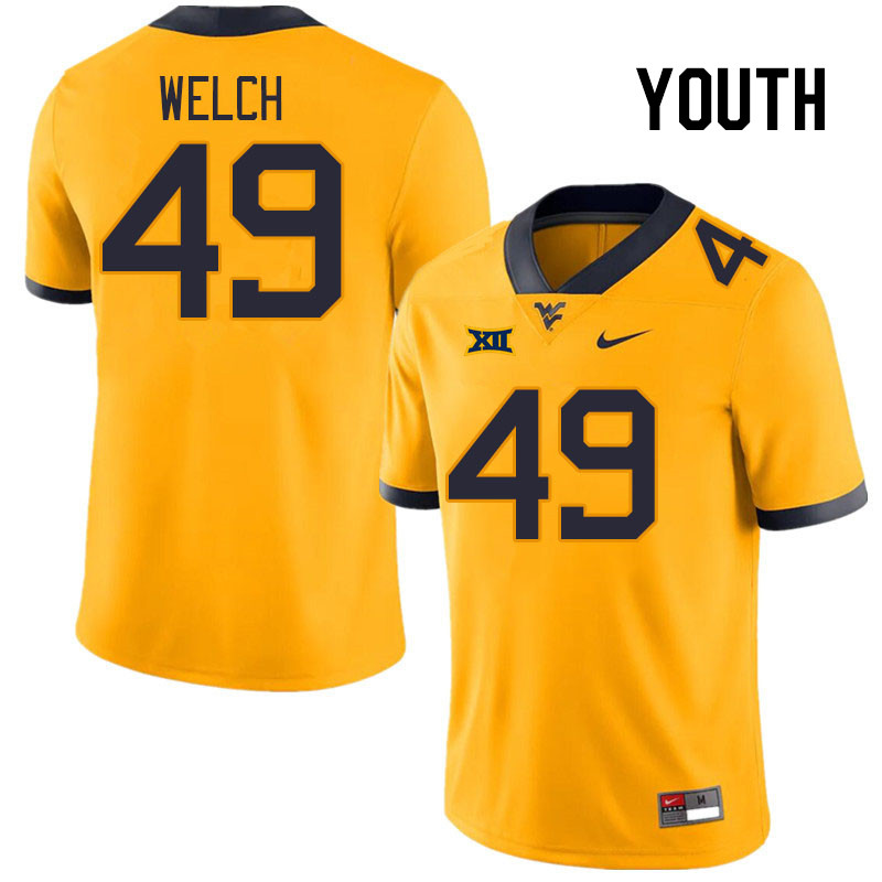 Youth #49 Austin Welch West Virginia Mountaineers College Football Jerseys Stitched Sale-Gold - Click Image to Close